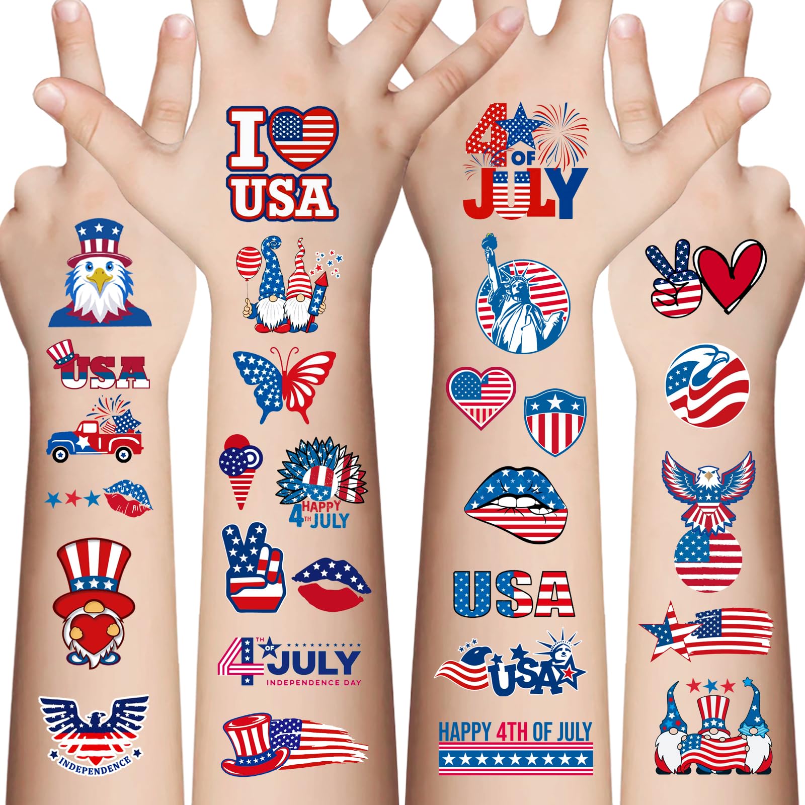 AWINMAY tatuajes temporales 4 de julio con bandera para fiestas infantiles