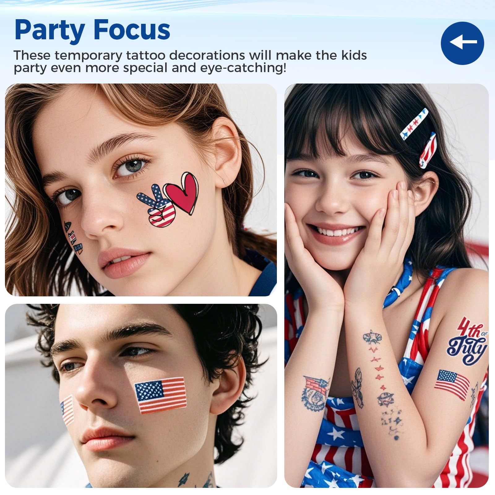 AWINMAY tatuajes temporales bandera Estados Unidos en diferentes formas para manualidades