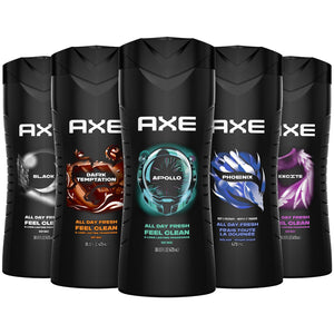 Axe 3 en 1 Apolo, frente de la botella, fragancia duradera para todo el día.