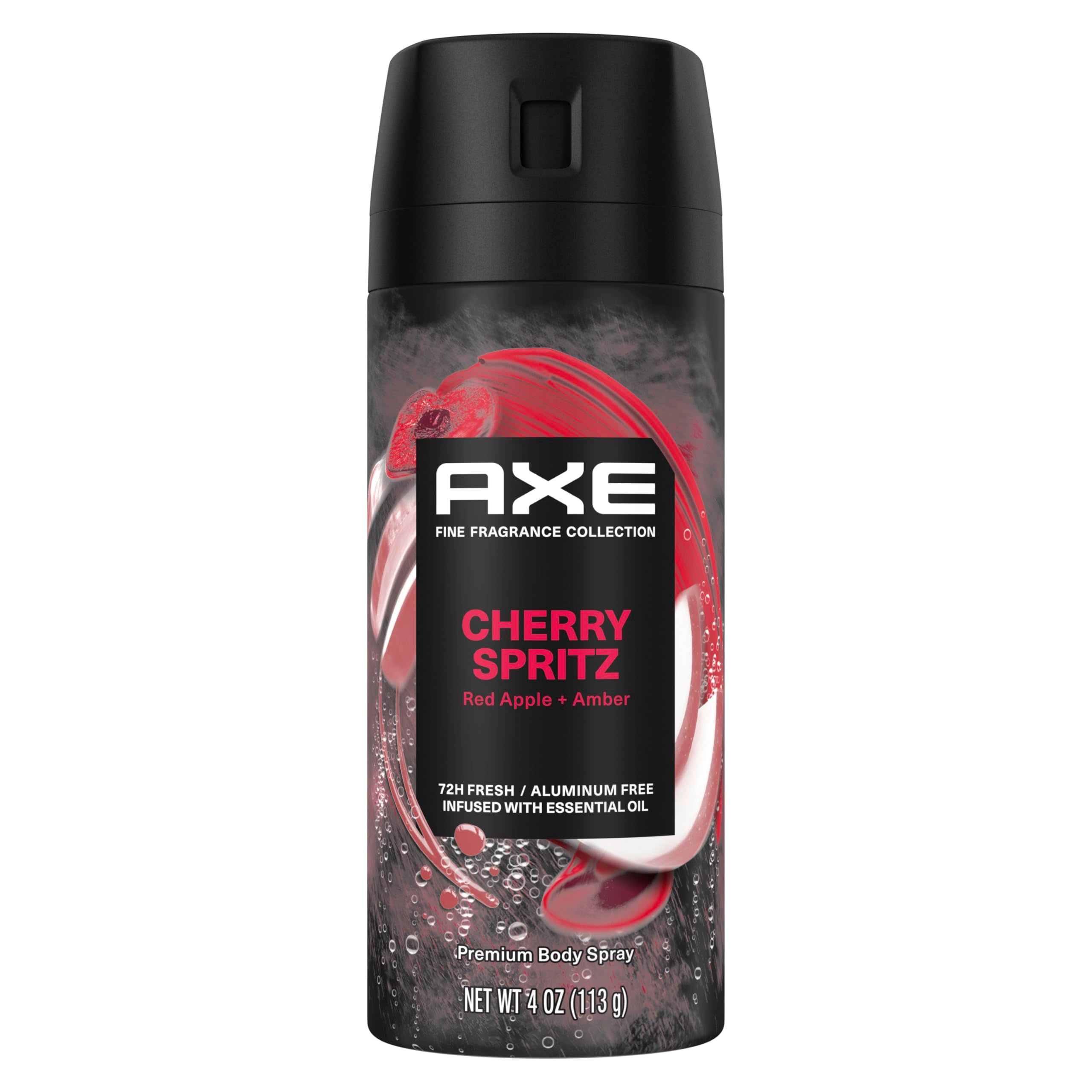 AXE Cherry Spritz - botella frontal muestra aroma cereza y manzana para una frescura duradera