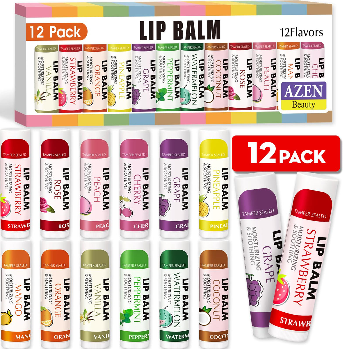 AZEN bálsamo labial fresa, hidratación suave para labios secos