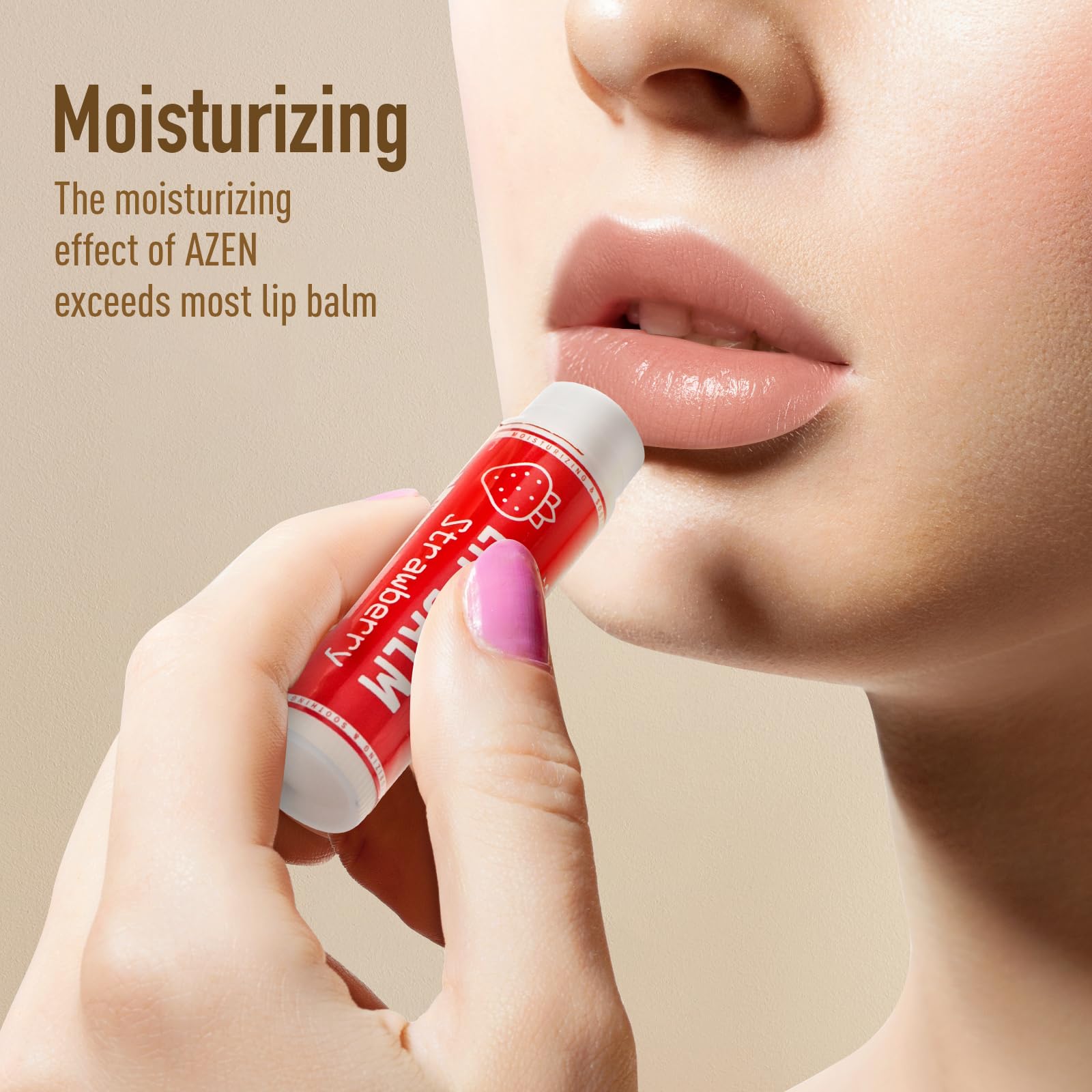 AZEN bálsamo labial con sabores variados para hidratar con gusto.