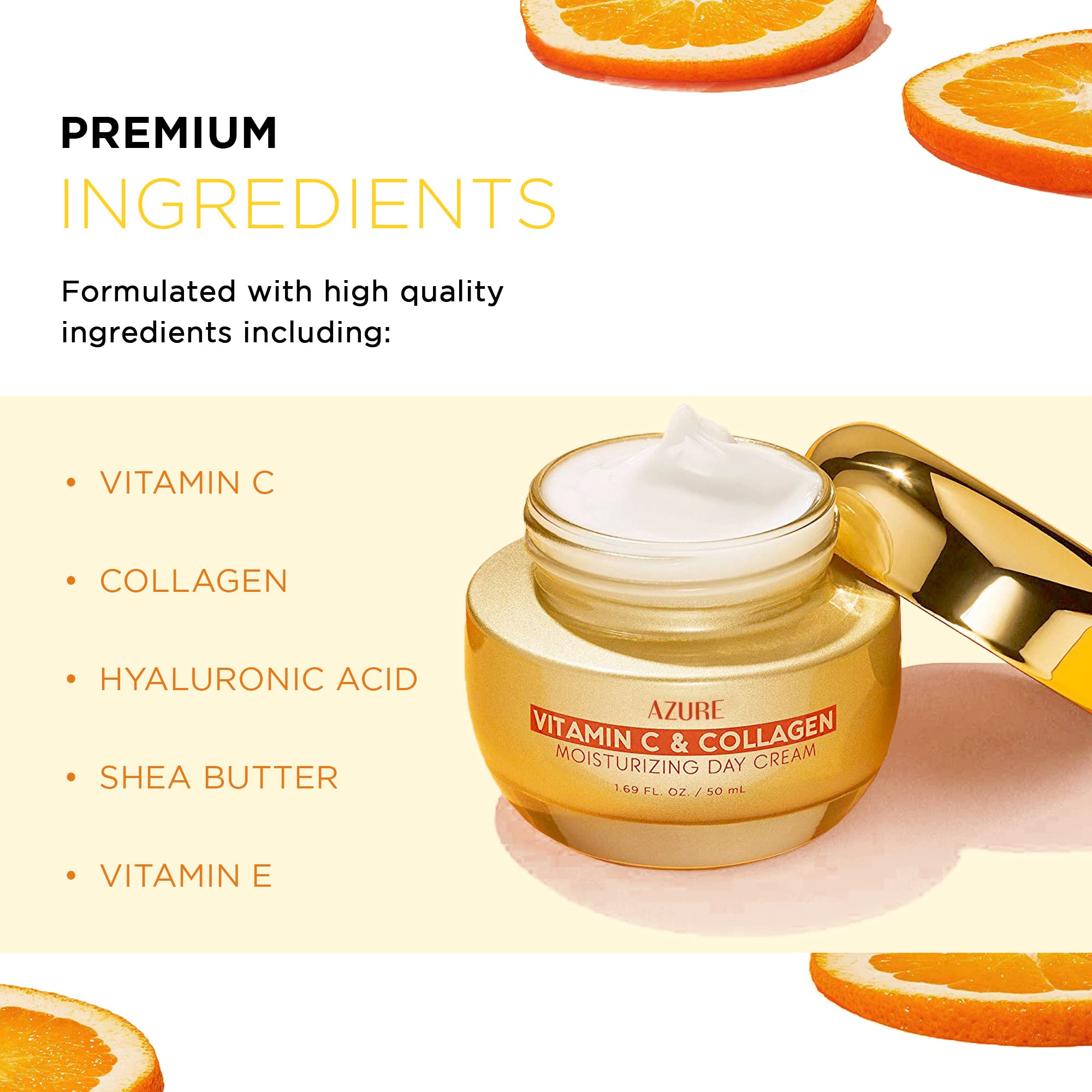 Azure Cosmetics Vitamina C y Colágeno, aplicación suave en rostro y cuello