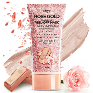 Azure Cosmetics mascarilla despegable en tarro con brillo de oro rosa para la piel.