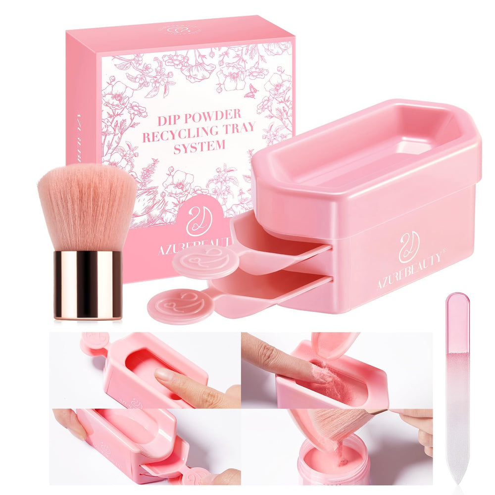 AZUREBEAUTY Bandeja reciclaje dip powder triple capas para organizar colores y reducir desperdicio.