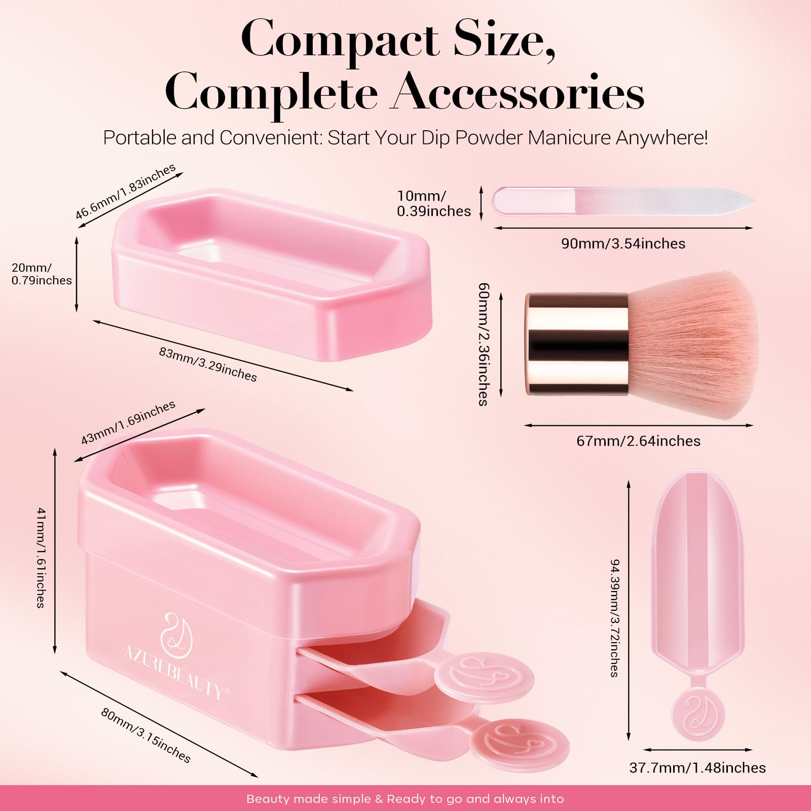 AZUREBEAUTY Brocha de uñas incluida para aplicar polvo con precisión.
