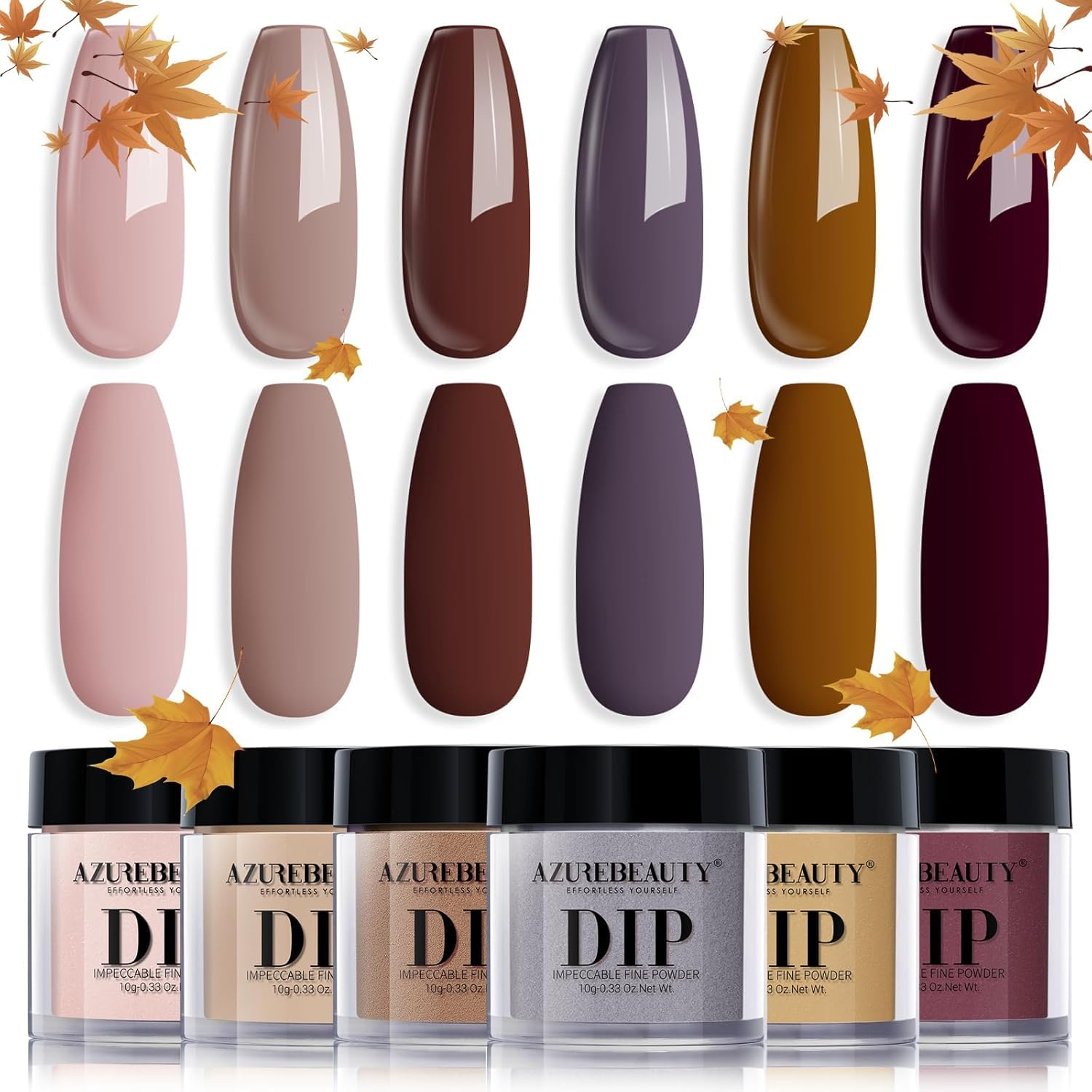 AZUREBEAUTY polvos de inmersión: colección de seis colores para uñas elegantes.