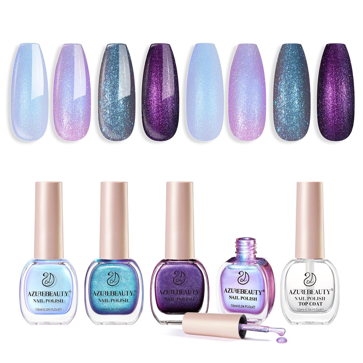 AZUREBEAUTY Esmalte holográfico de cuatro colores para uñas llamativas
