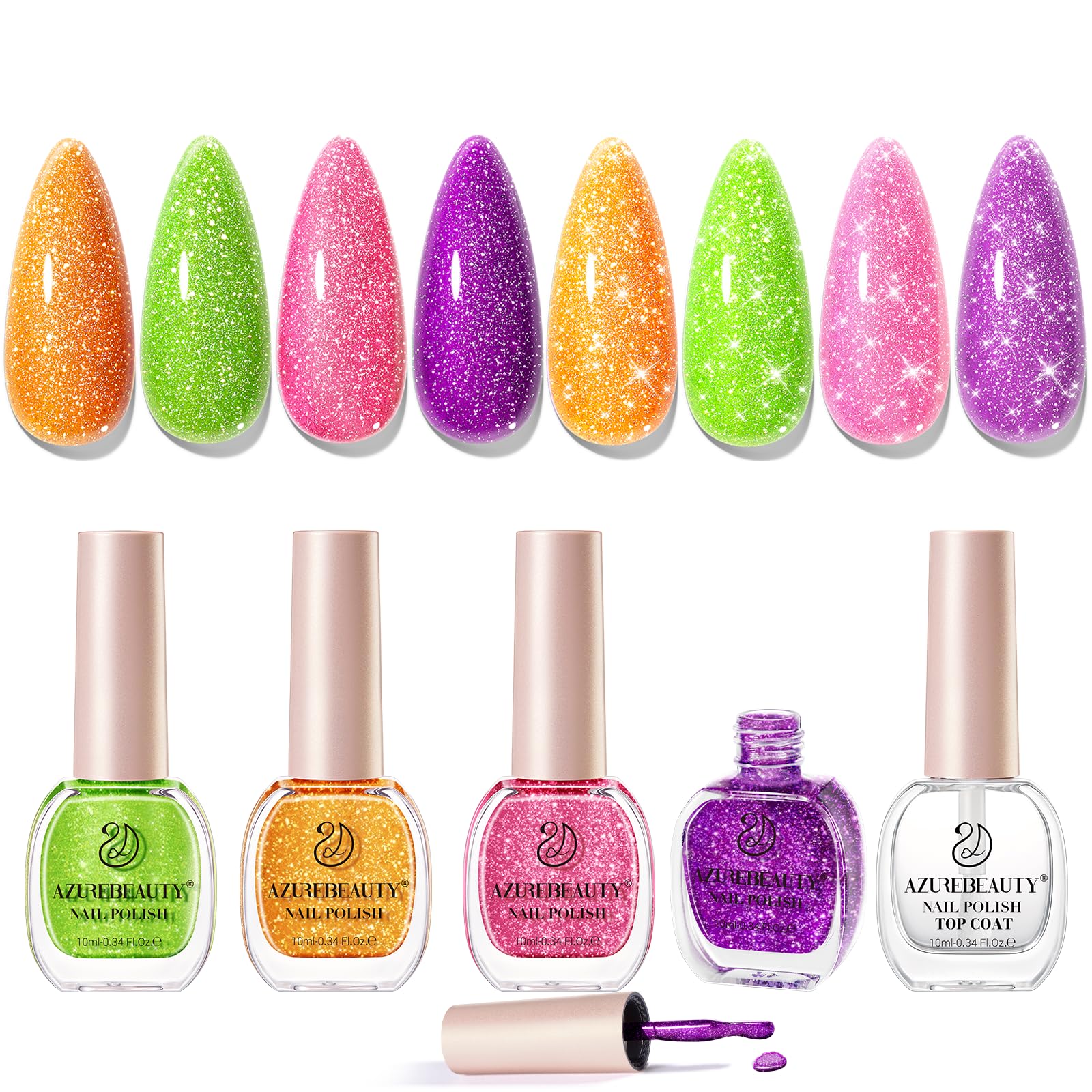 AZUREBEAUTY Esmalte neón rosa con brillo para uñas vibrantes.