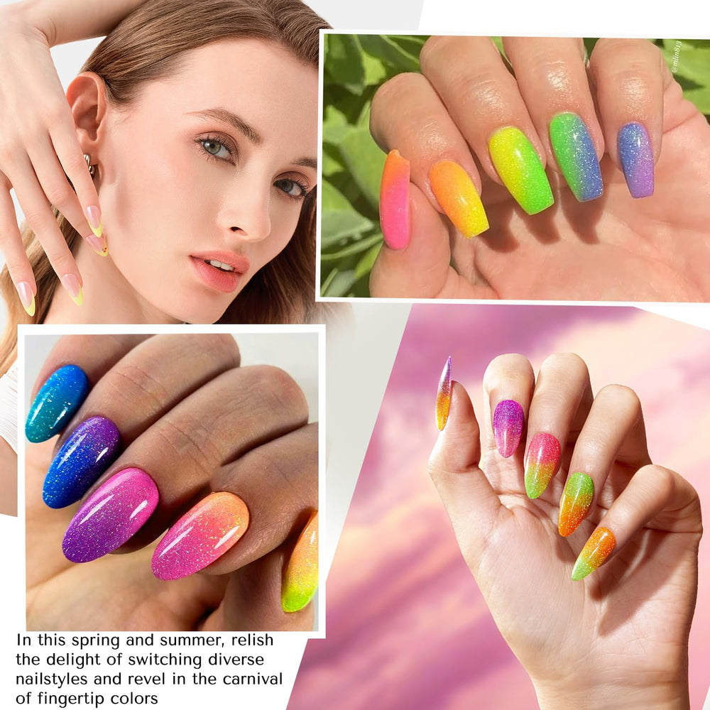 AZUREBEAUTY Esmalte neón verde con brillo para uñas.