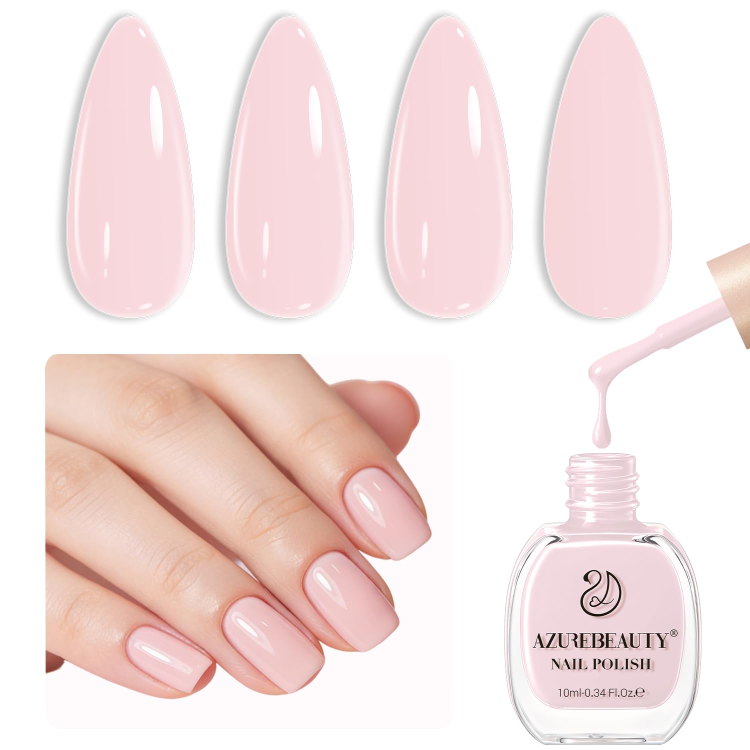 Esmalte AZUREBEAUTY rosa pálido con aplicación rápida para uñas pulidas.