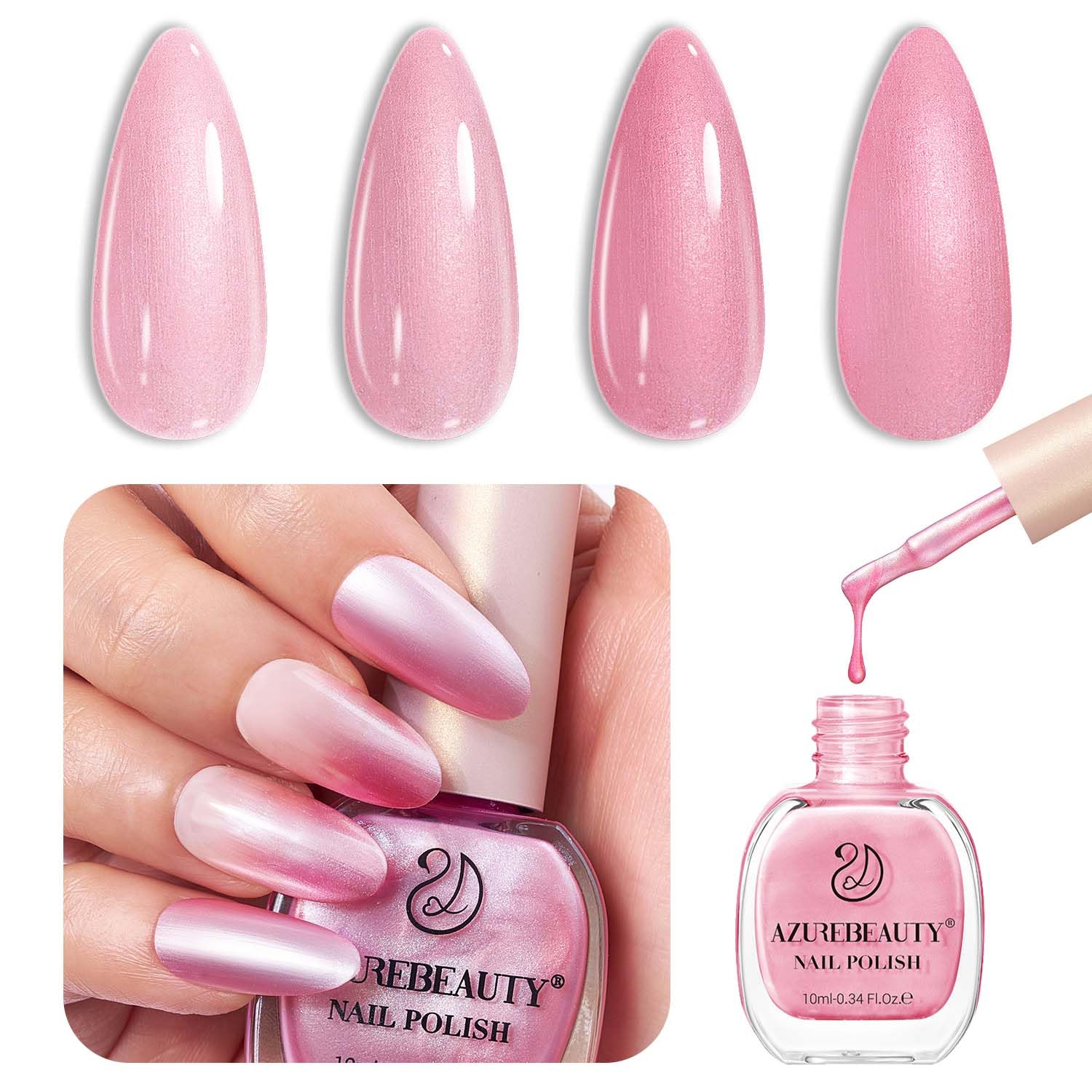 AZUREBEAUTY Esmalte roseado en botella con brillo suave para uñas elegantes.