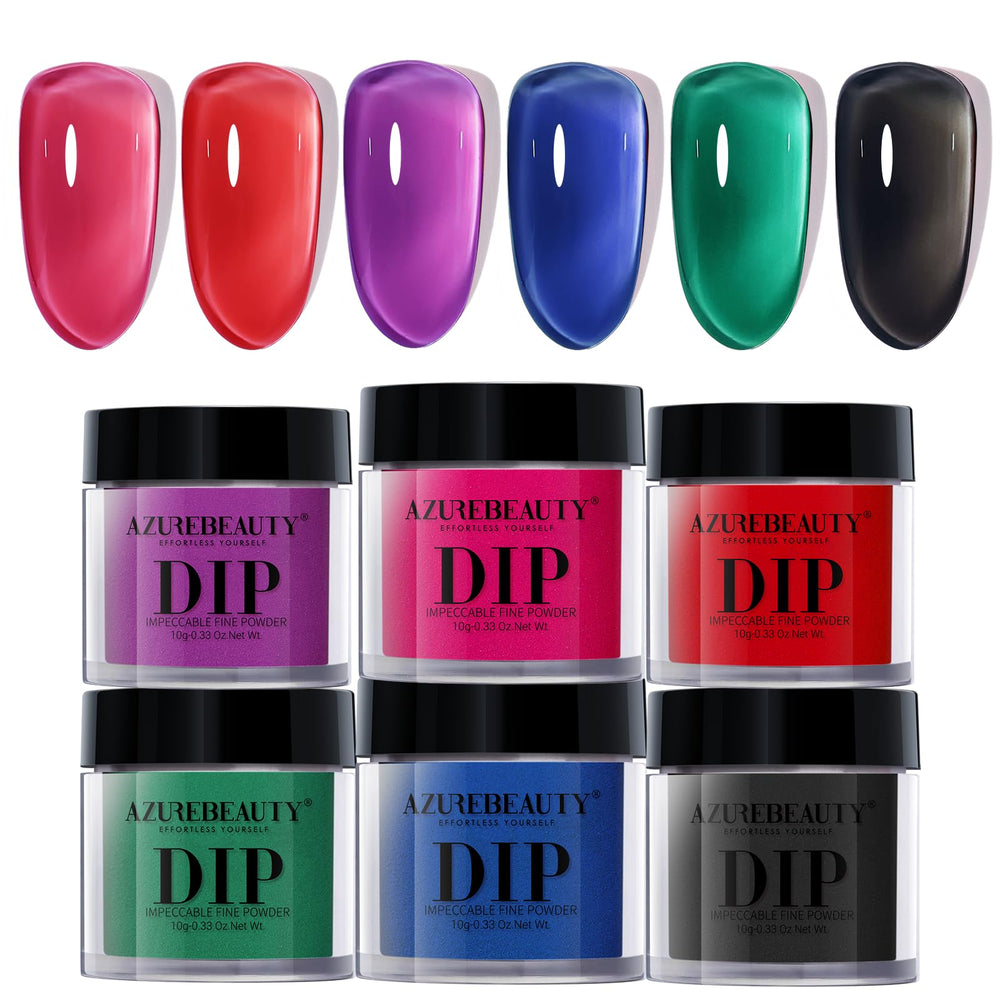 AZUREBEAUTY kit de polvo de inmersión con 6 colores translúcidos para uñas brillantes