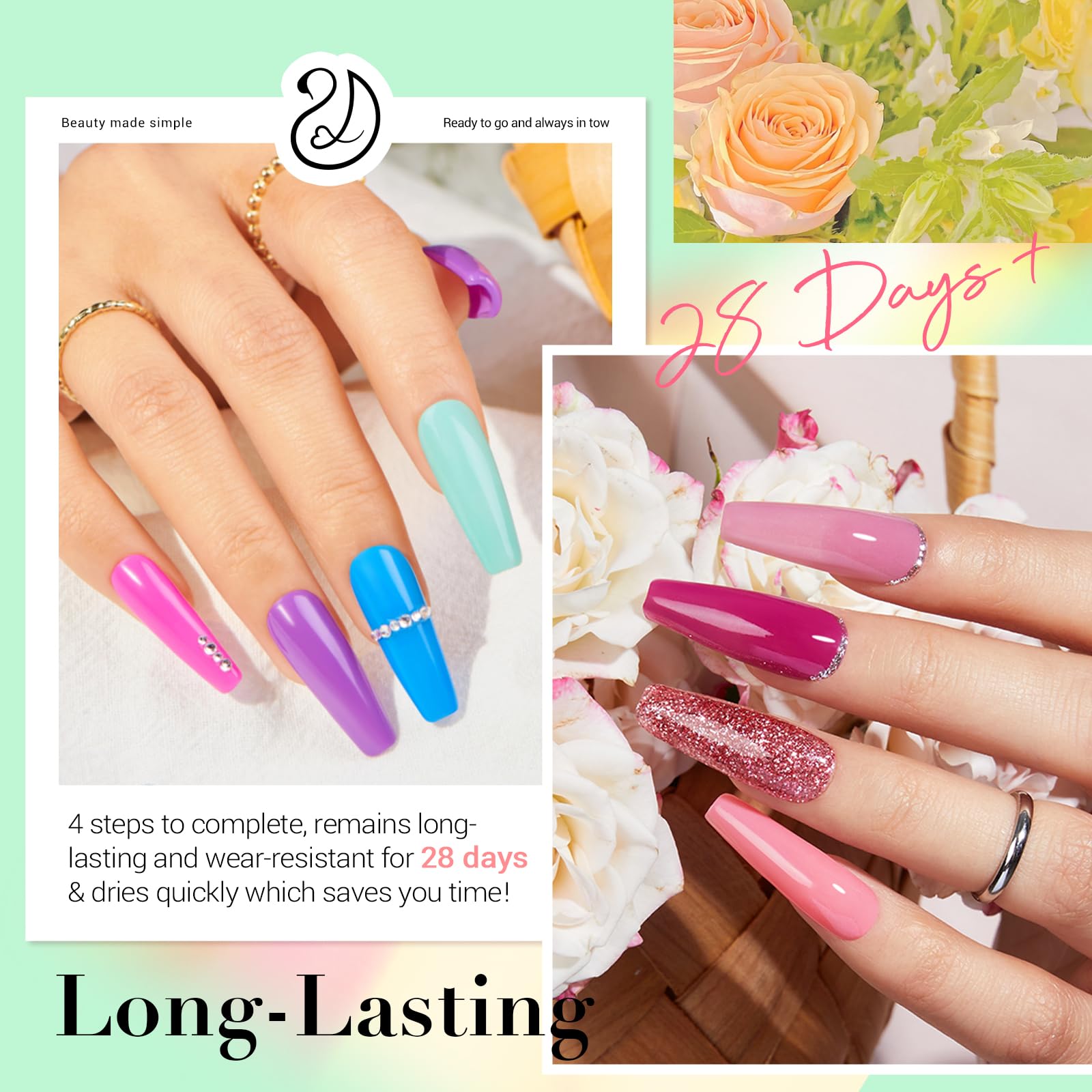 AZUREBEAUTY líquidos para inmersión: base, activador y acabado duradero para uñas resistentes.