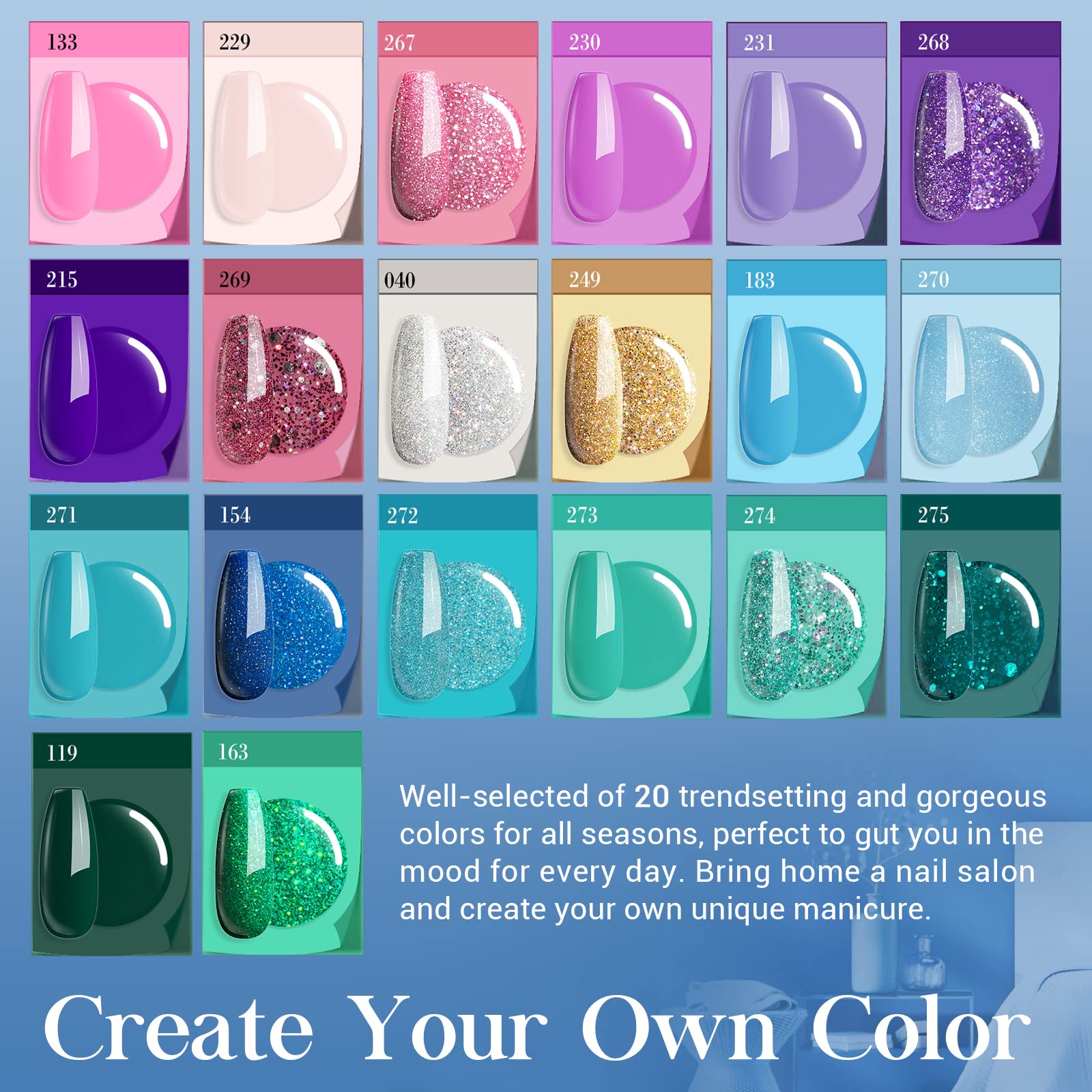 AZUREBEAUTY muestras de color dip para combinaciones personalizadas.