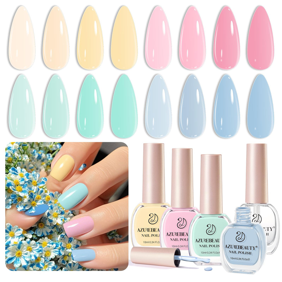 AZUREBEAUTY set de esmaltes pastel rosa, brillo suave para uñas elegantes