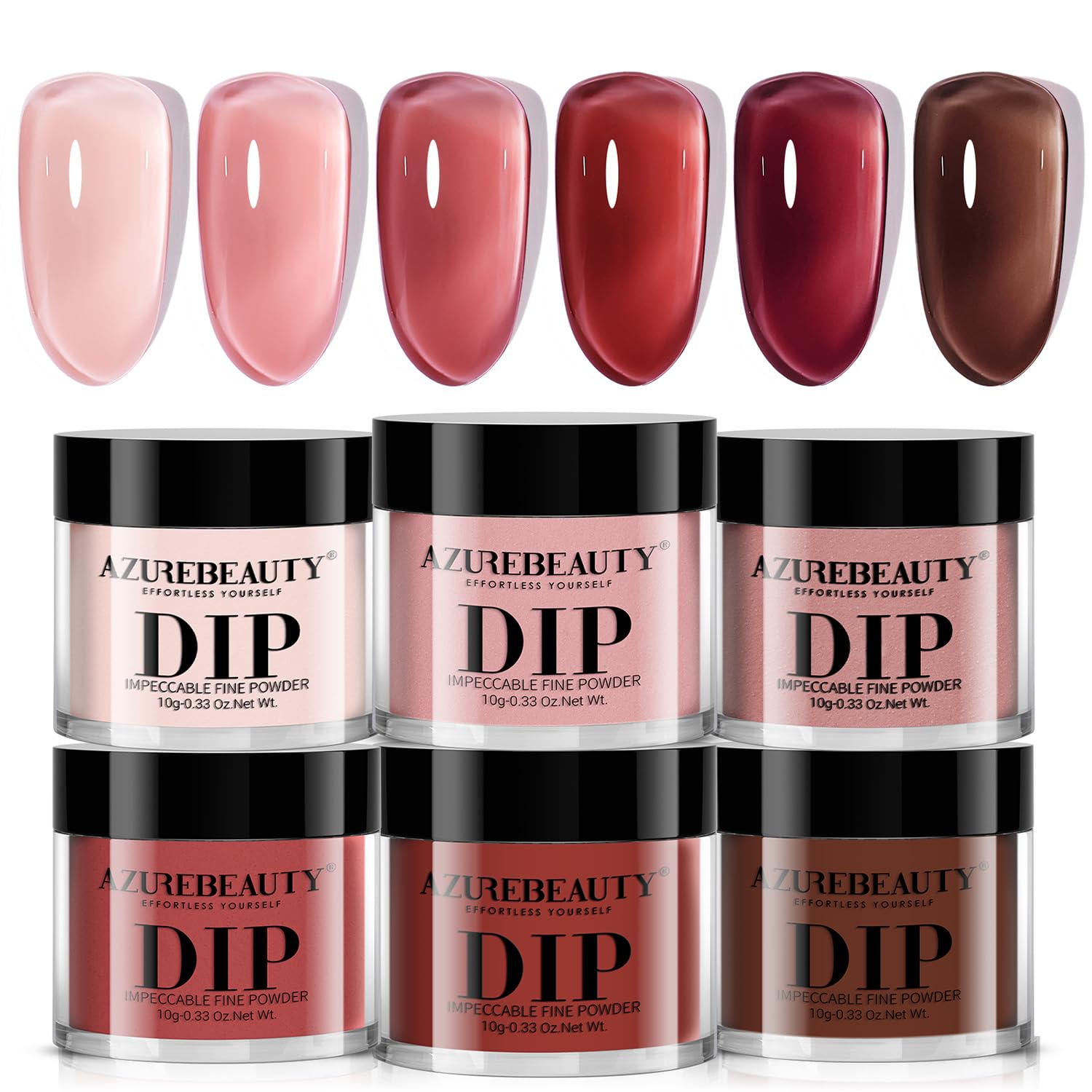 AZUREBEAUTY polvos dip set 6 piezas en empaque elegante, ideal para regalo de manicura