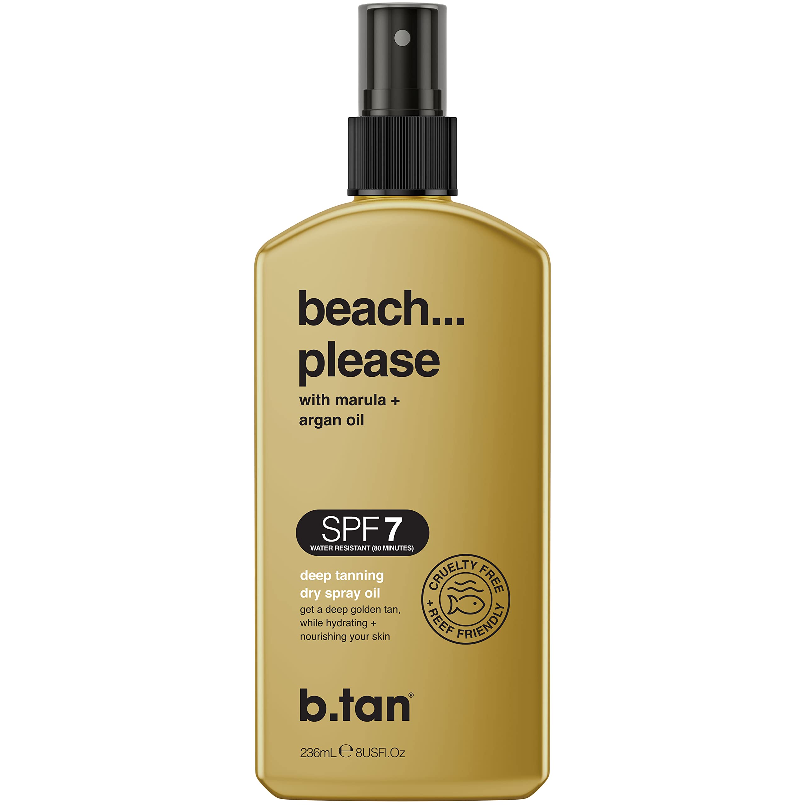 B.TAN SPF7 spray seco ofrece bronceado profundo y uniforme para días de playa