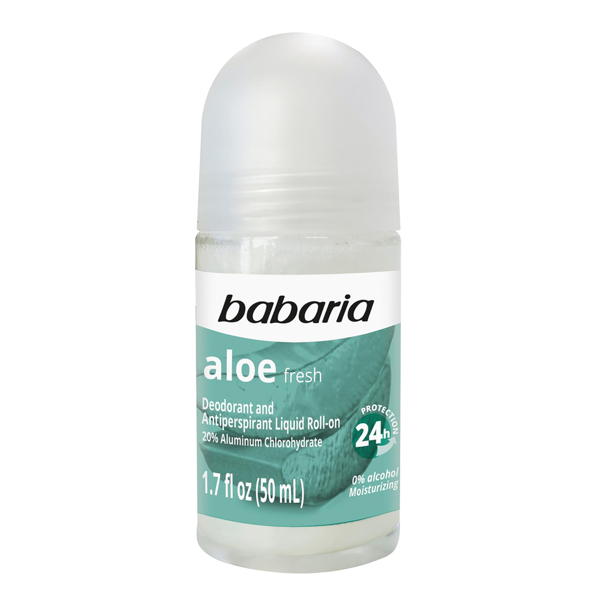 Babaria Aloe Roll-On frente: desodorante sin alcohol para protección 24 horas.