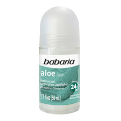 Babaria Aloe Roll-On frente: desodorante sin alcohol para protección 24 horas.