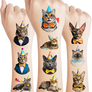 Backtopeia tatuajes temporales de gato para fiestas infantiles, decoración colorida