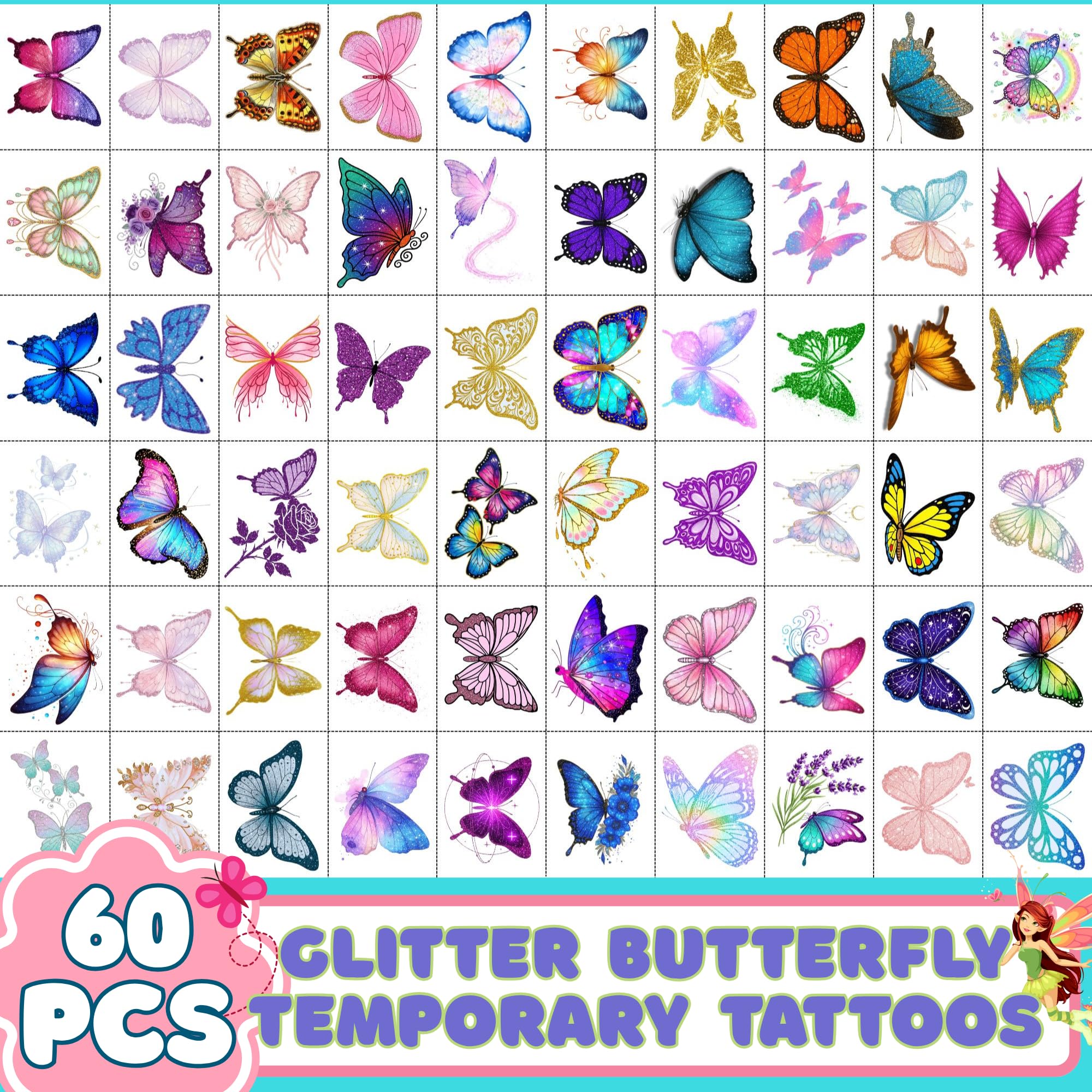 Backtopeia tatuajes mariposa brillantes conjunto 2 perfecto para manualidades