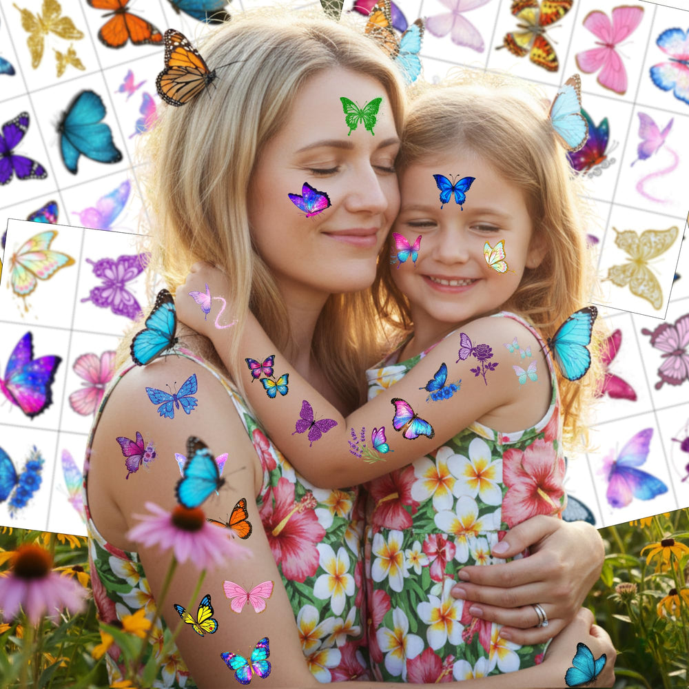 Backtopeia tatuajes mariposa brillantes conjunto 3 apto para niños