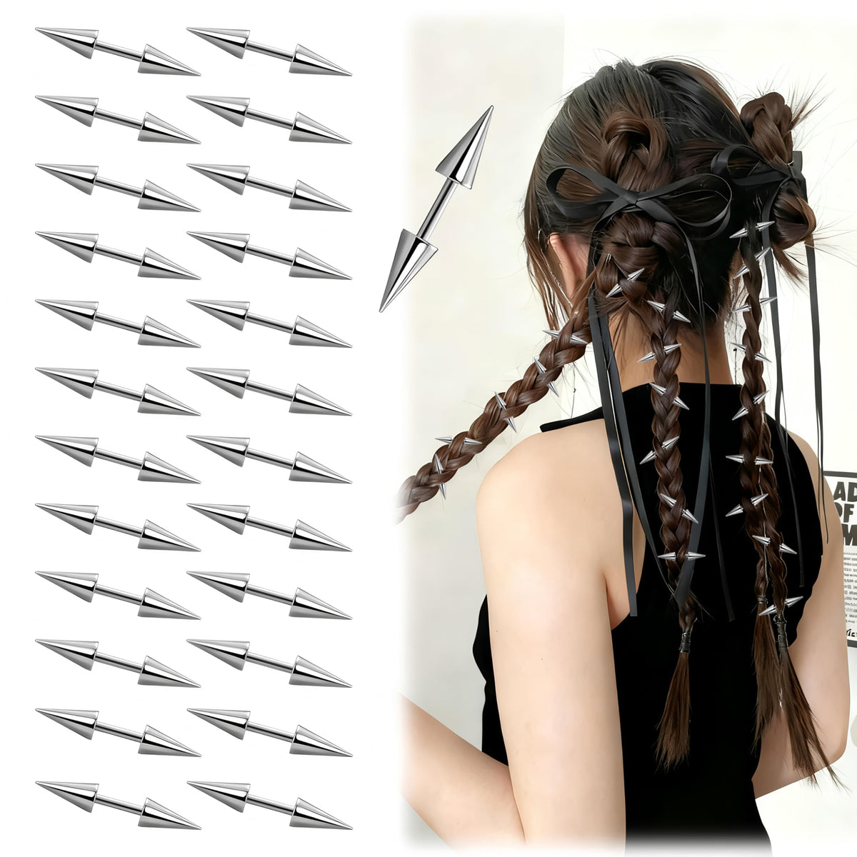 Pinzas para cabello góticas plateadas de BADAO, para looks audaces y duraderos.