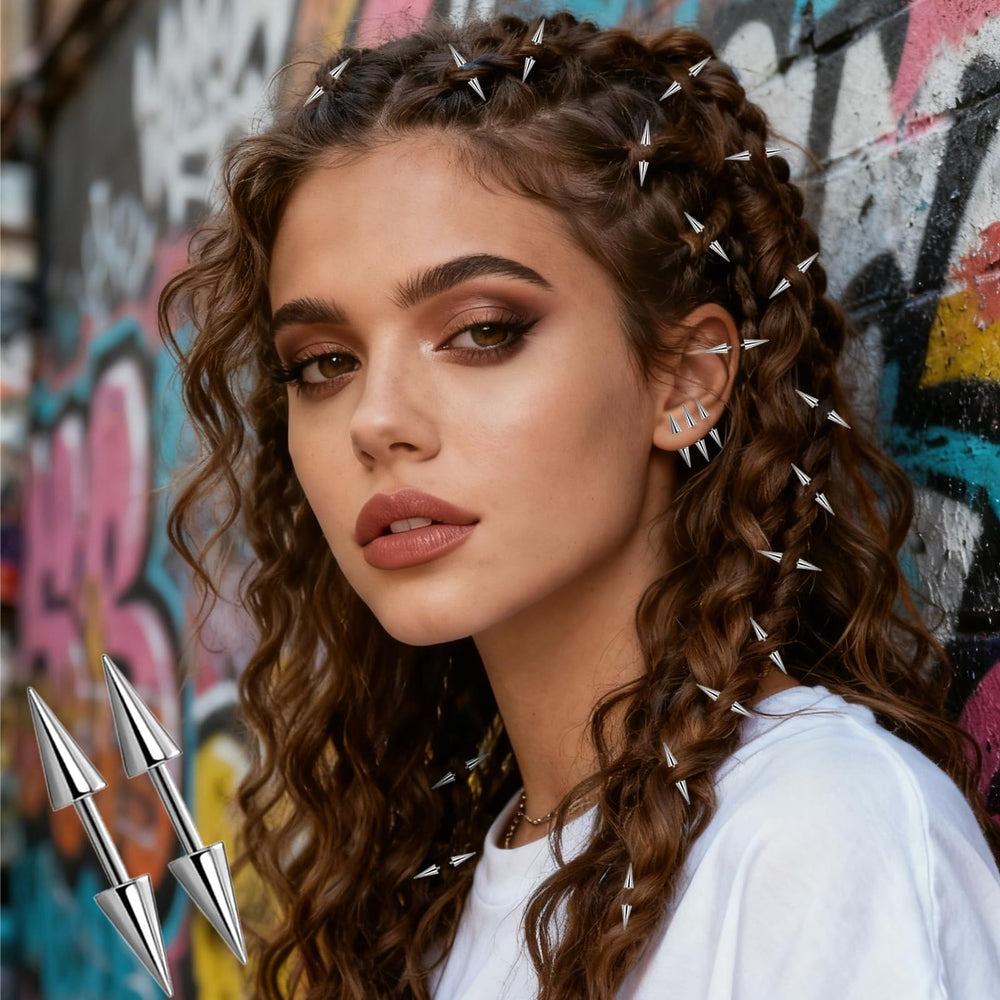 Pinzas para cabello punk con espigas plateadas de BADAO para un efecto rebelde.