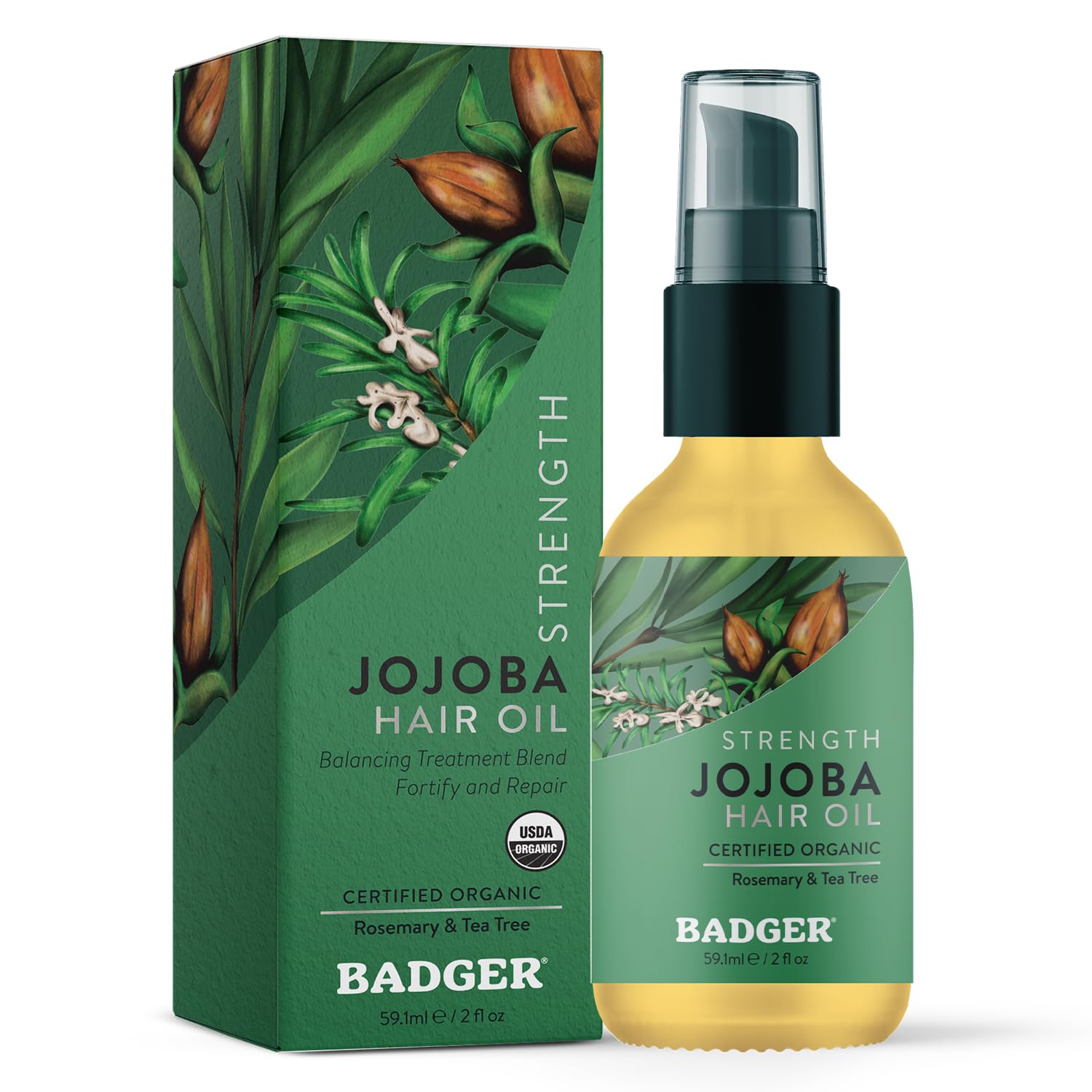 Badger Aceite de Jojoba para cabello en botella de vidrio, hidratación suave