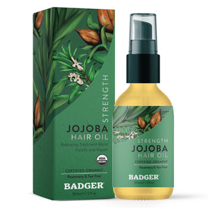 Badger Aceite de Jojoba para cabello en botella de vidrio, hidratación suave