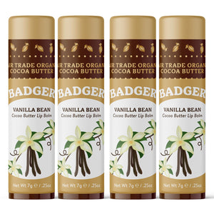Bálsamo labial Badger Vanilla con textura cremosa para hidratación prolongada.