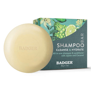Barra Badger con empaque eco para un cuidado del cabello sin plástico.