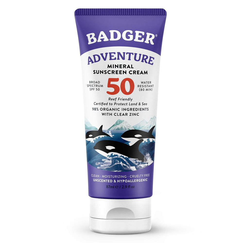 Badger protección solar mineral SPF 50, botella clara para aplicación suave.