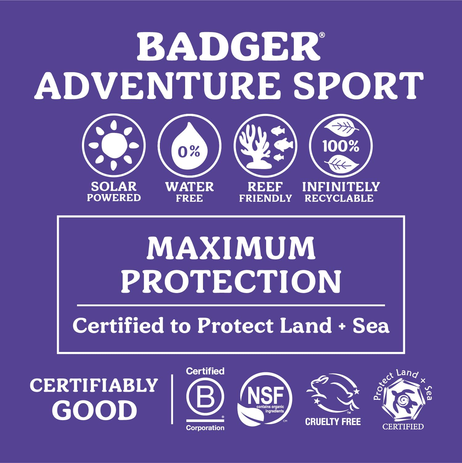 Badger protector solar mineral SPF 50, ingredientes 98% orgánicos para piel sensible.