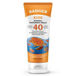Badger protector mineral para niños, crema facial y corporal SPF40 para uso diario.