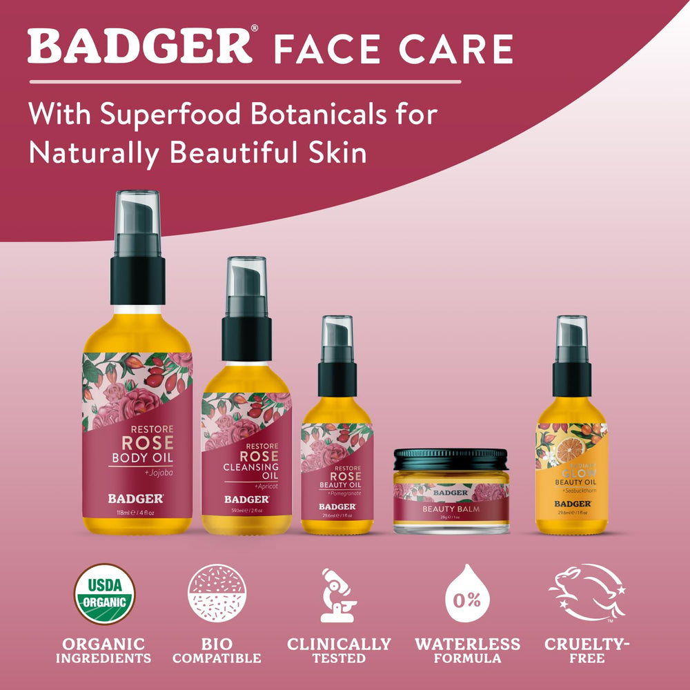 Badger Aceite corporal de rosa, aroma floral de rosa bulgaro y lavanda.