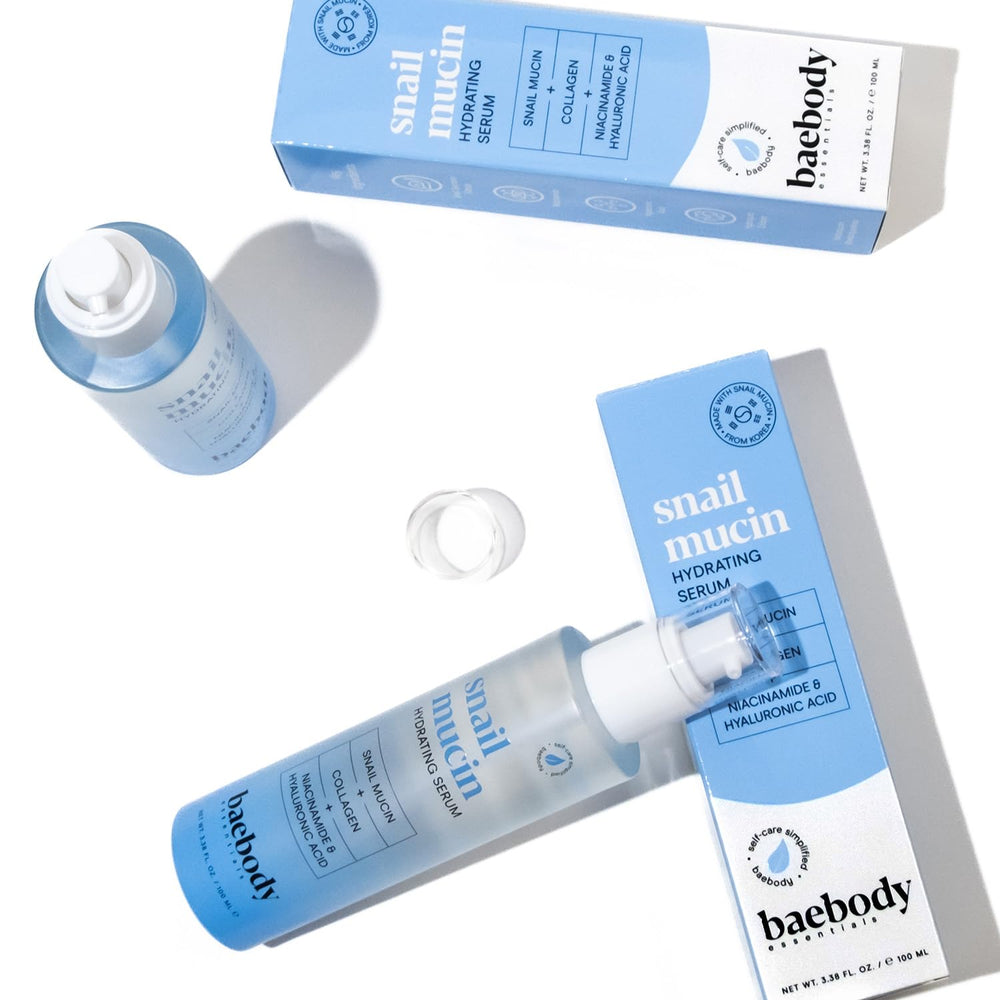 Baebody serum con mucina y colágeno mejora elasticidad.