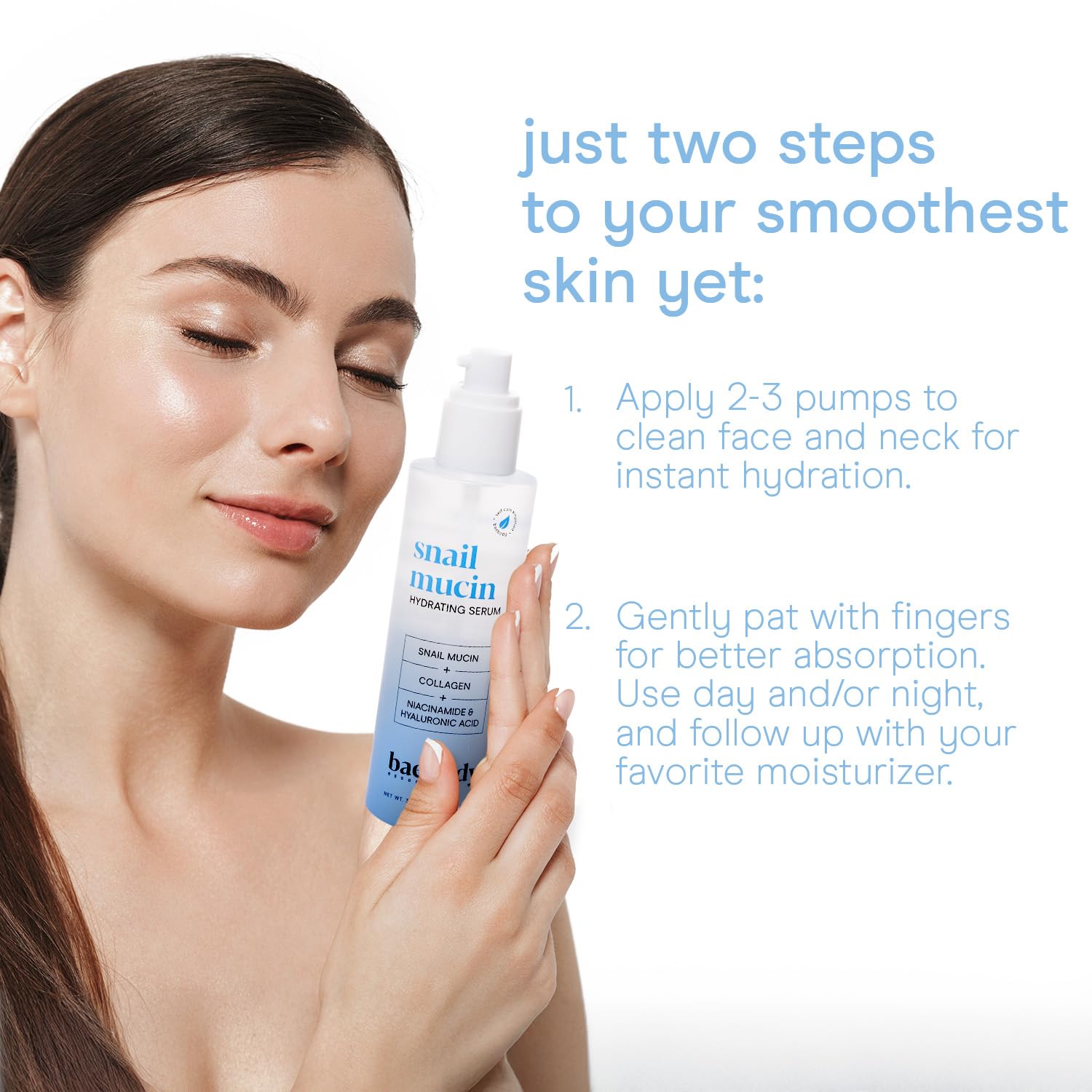 Baebody serum aporta luminosidad sutil y saludable.