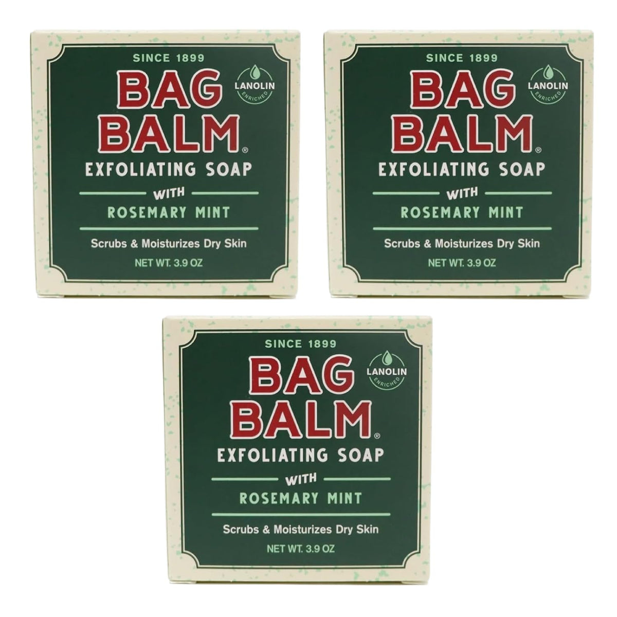 Bag Balm barra exfoliante romero-menta, exfoliación suave para piel limpia