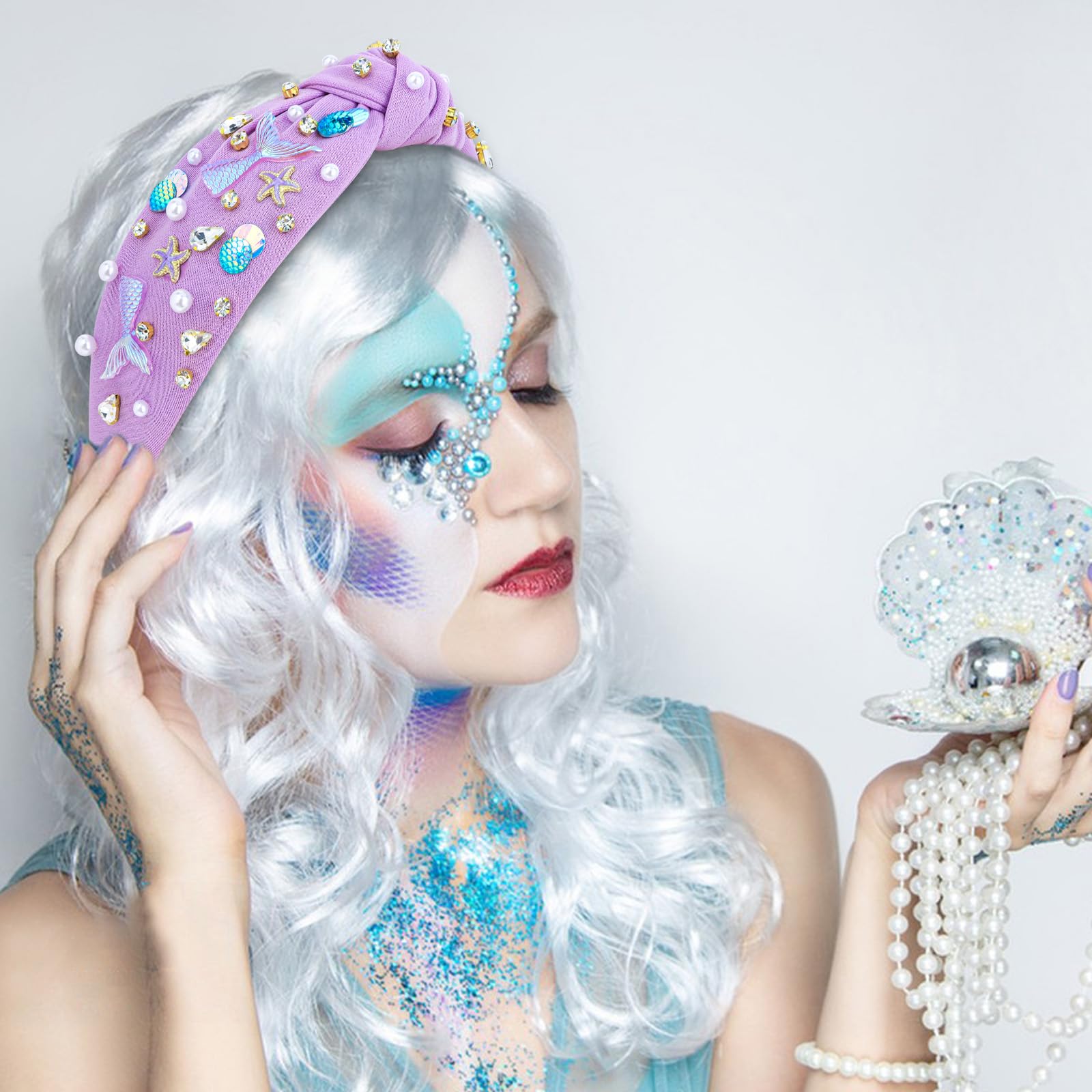 Bahaby diadema sirena morada con estrella de mar, accesorio temático para fiestas.