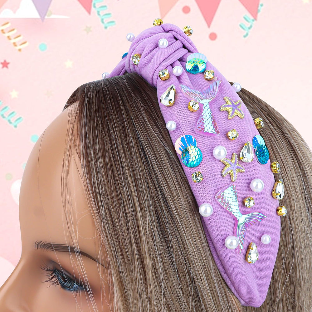 Bahaby diadema sirena morada para fiesta, brillos que capturan miradas.
