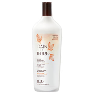 Acondicionador Bain de Terre Coco Papaya, botella, hidrata profundamente el cabello seco.