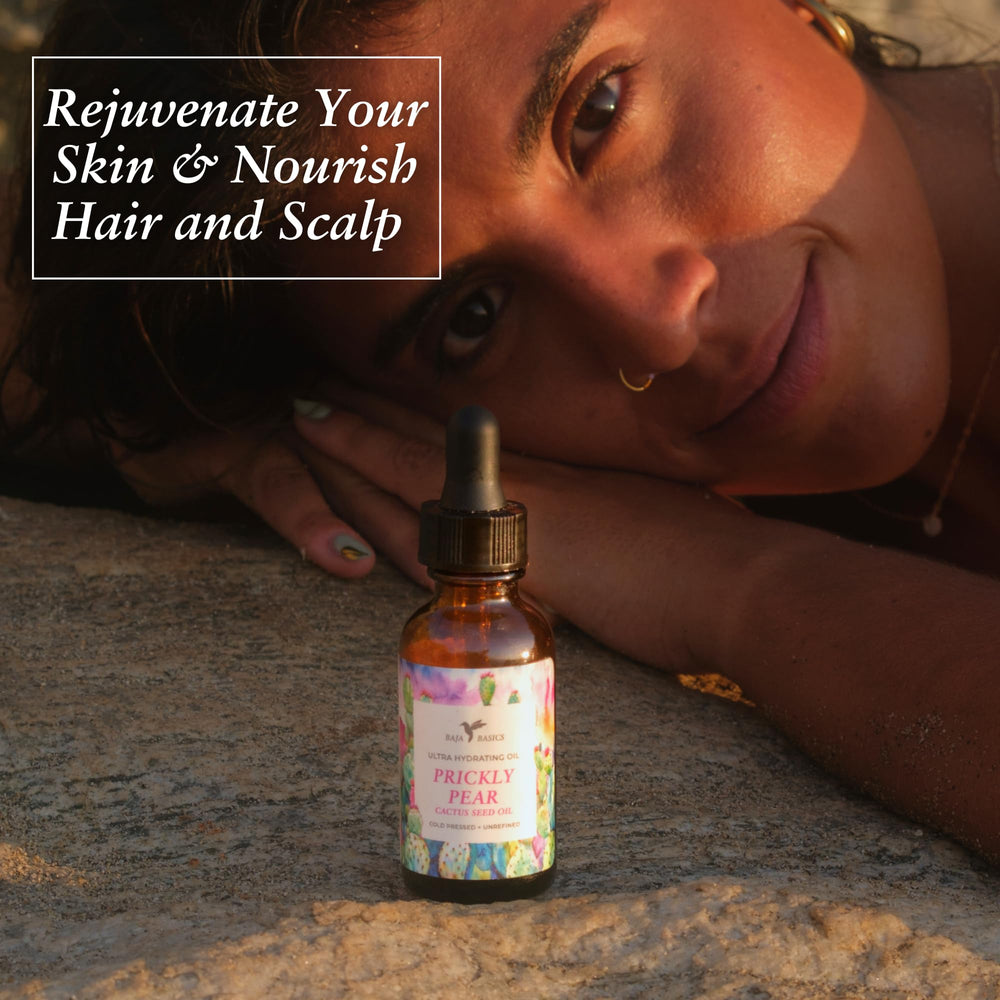 Baja Basics Aceite de nopal con vitaminas y omega para la piel.
