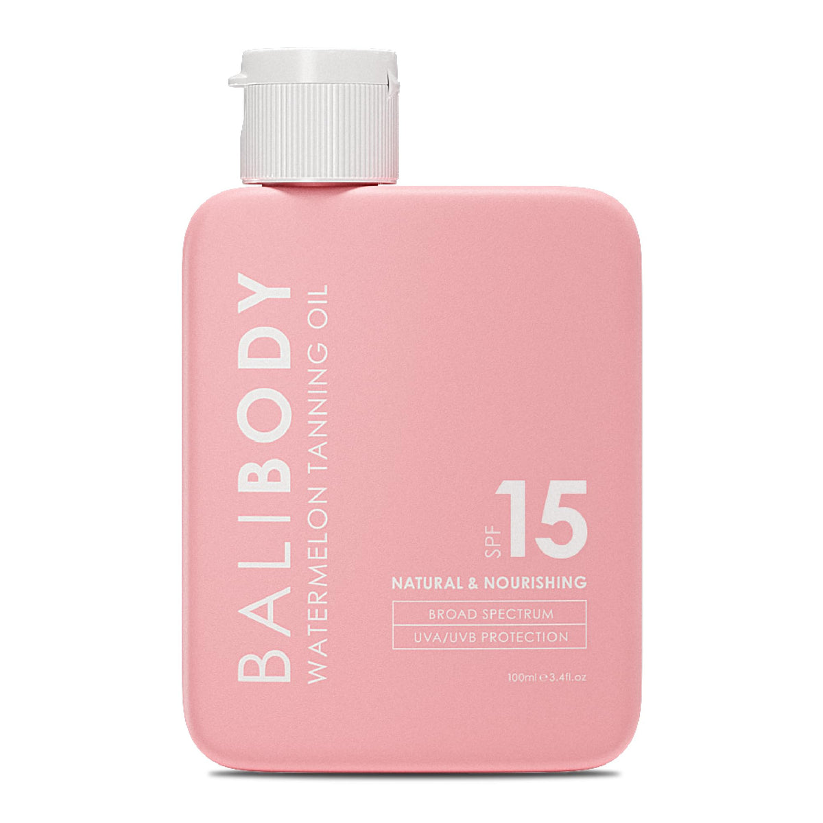 Bali Body Aceite bronceador sandía, botella derramando, ideal para bronceado suave y natural.