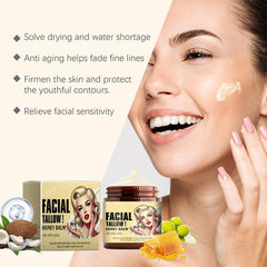 Aplicación facial con bálsamo de res y miel, masaje circular para absorción