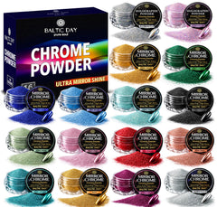 BALTIC DAY conjunto pigmentos cromo holográficos en botes, ideal para acabado espejo en uñas
