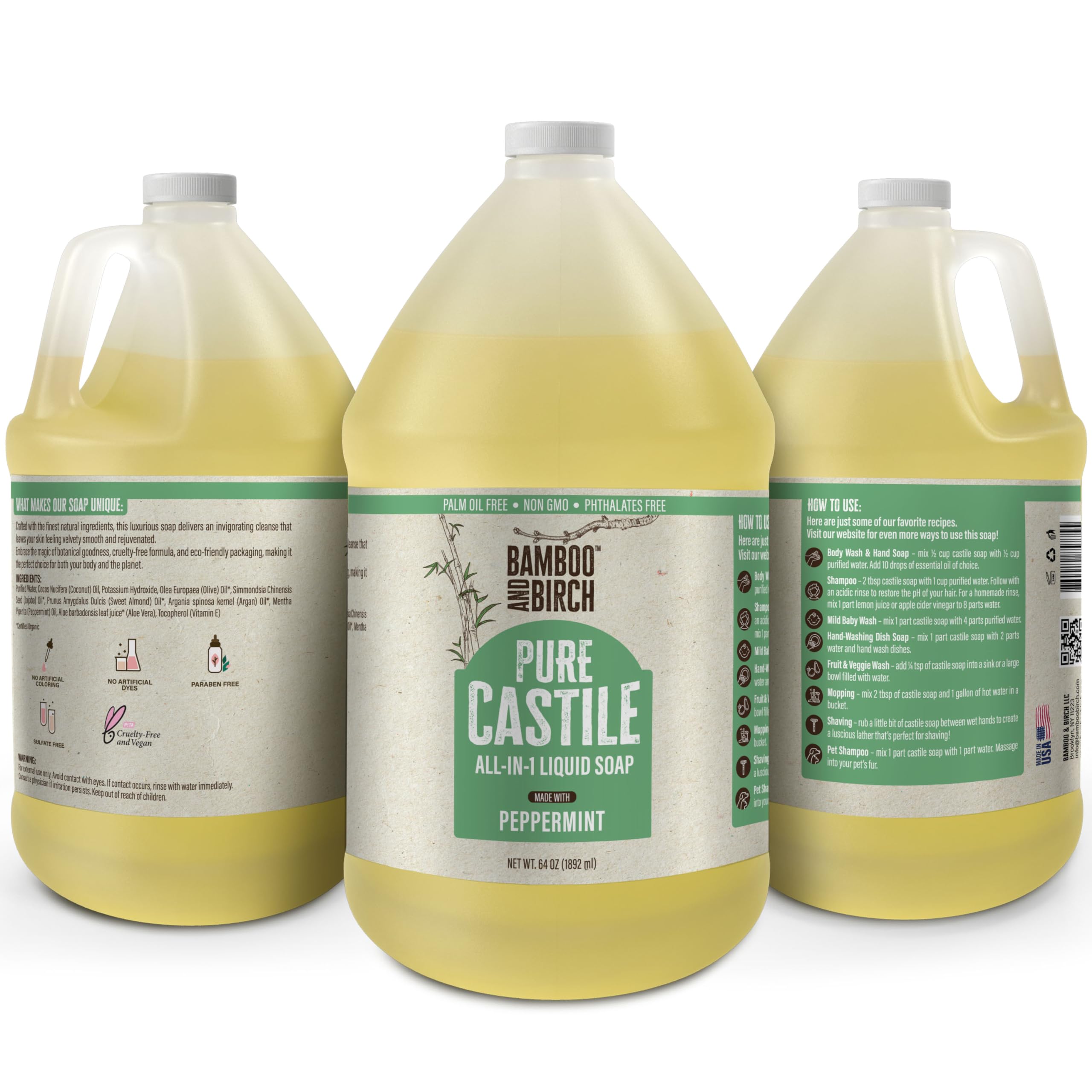 Bamboo and Birch Botella recargable de Castilla para limpieza suave