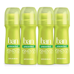Ban Original Desodorante Roll-On sin fragancia, frente al envase y aplicación limpia
