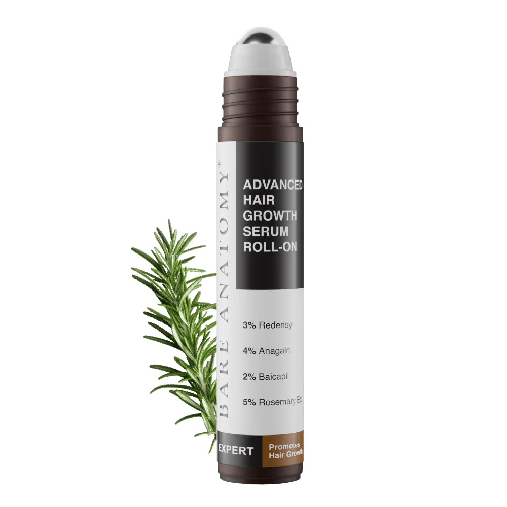 Bare Anatomy sérum capilar rodillo para crecimiento, facilita aplicación precisa.